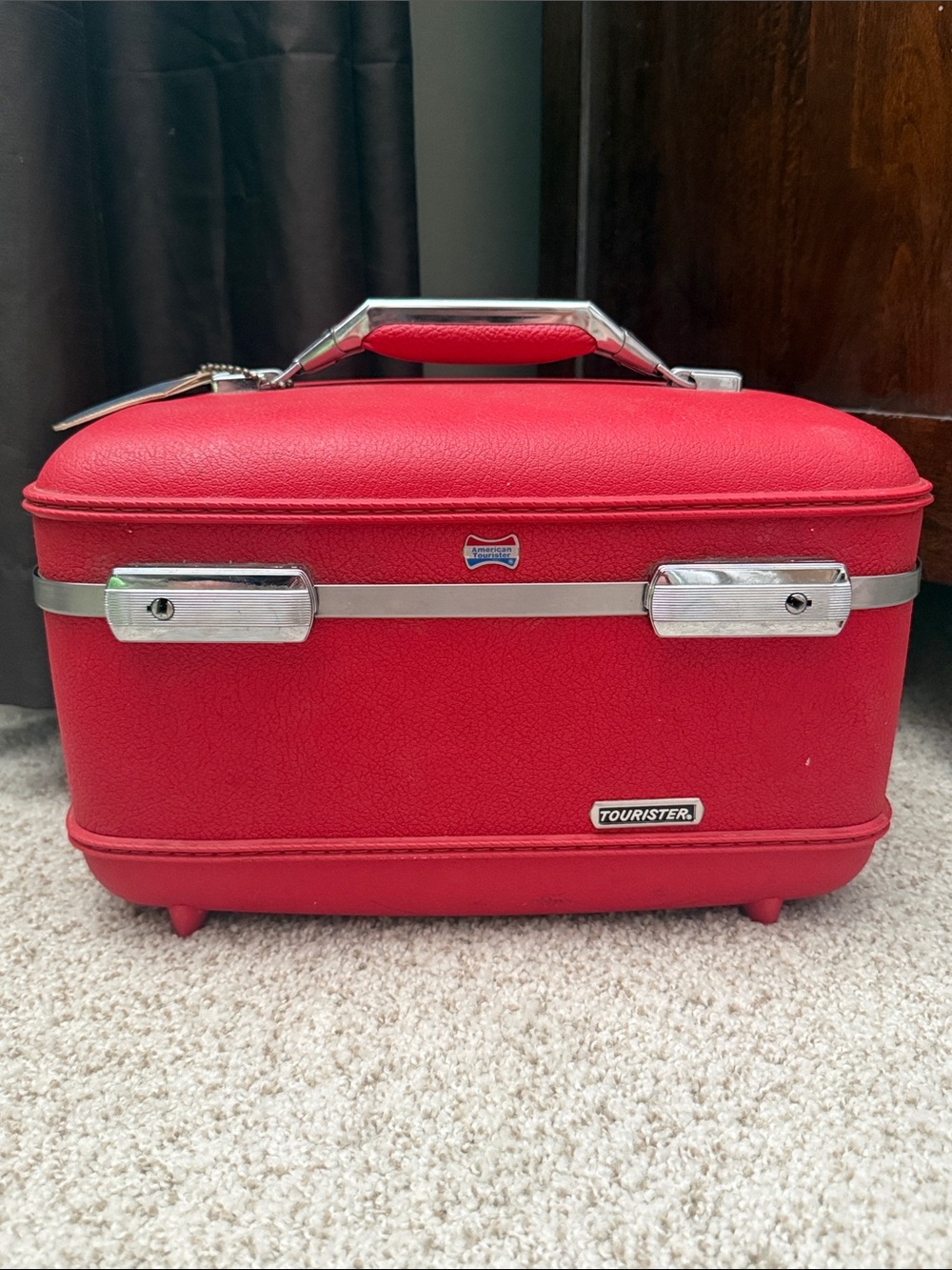 Vintage American Tourister Red Hard-Shell Travel Case with Chrome Trim